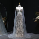Champagne Beaded Sweetheart Mermaid Evening Dress with Cape