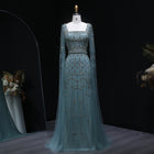 Turquoise Square Neck Crystal Beaded Mermaid Evening Dress
