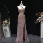 Elegant Gold Crystal Beaded High Slit Mermaid Evening Dress SS153