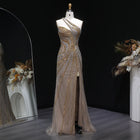 Elegant Gold Crystal Beaded High Slit Mermaid Evening Dress SS153