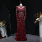 Luxury Champagne Beaded Crystal Long Sleeve Evening Dress SS186