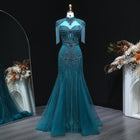 Luxury Blue Crystal Evening Dress with Shoulder Tassels SS190