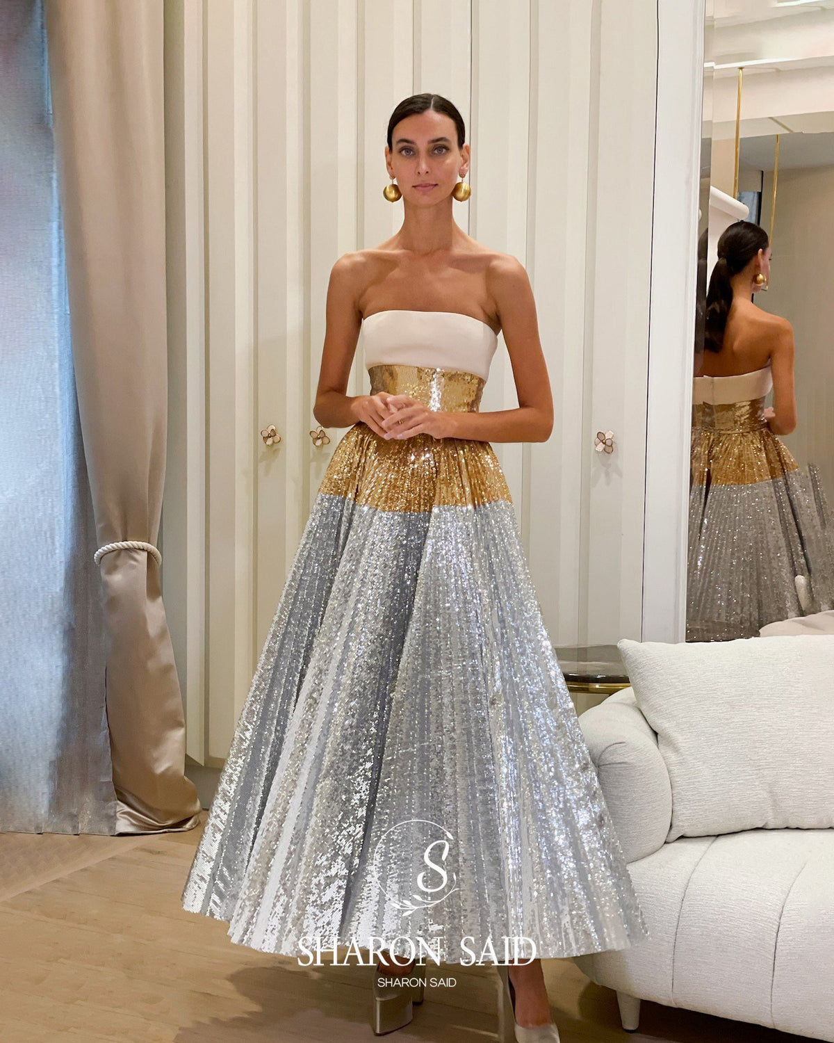 Luxury Strapless Silver Gradient Sequin Evening Dress SS200