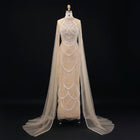 Luxury Pearls Evening Dresses with Cape Sleeves SS209