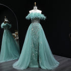 Luxury Feathers Lilac Crystal Evening Dress with Overskirt SS252