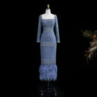 Luxury Feathers Gray Mermaid Evening Dress with Cape SS279