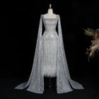 Luxury Feathers Gray Mermaid Evening Dress with Cape SS279
