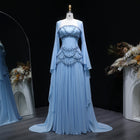 Luxury Pearls Tassel Blue and Yellow Evening Dress with Flowing Sleeves SS286