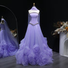 Elegant Lilac 3D Floral Strapless Tulle Evening Dress with Scarf SS620