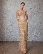 Glamorous Champagne Crystal Strapless Sheath Evening Dress SS321