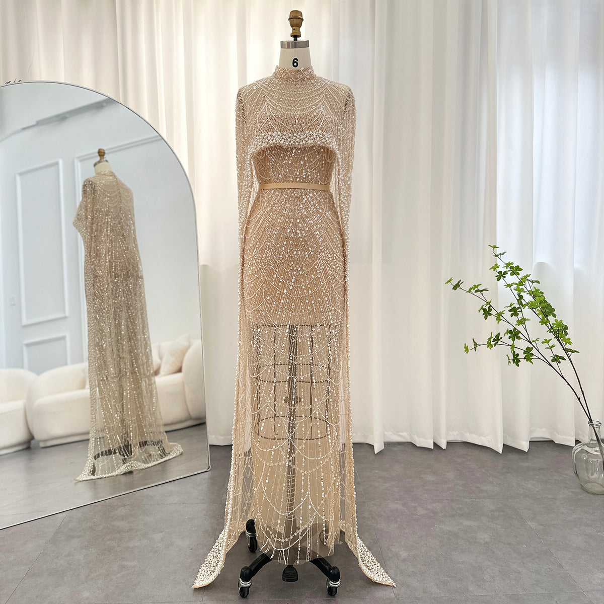Luxury Pearls Mermaid Evening Dress with Cape SS369_