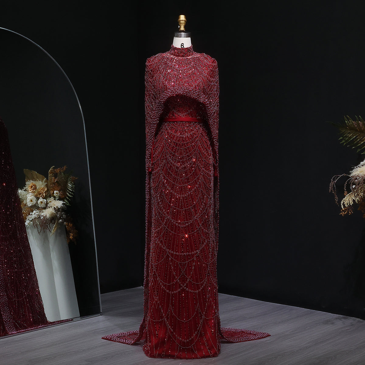 Luxury Long Sleeves Nude Evening Dress with Cape SS369A