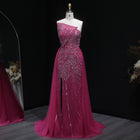 Luxury Fuchsia High Slit Evening Dress with Overskirt SS372