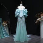 Glamorous Aqua Strapless Puff Sleeve Beaded Mermaid Evening Dress SS501