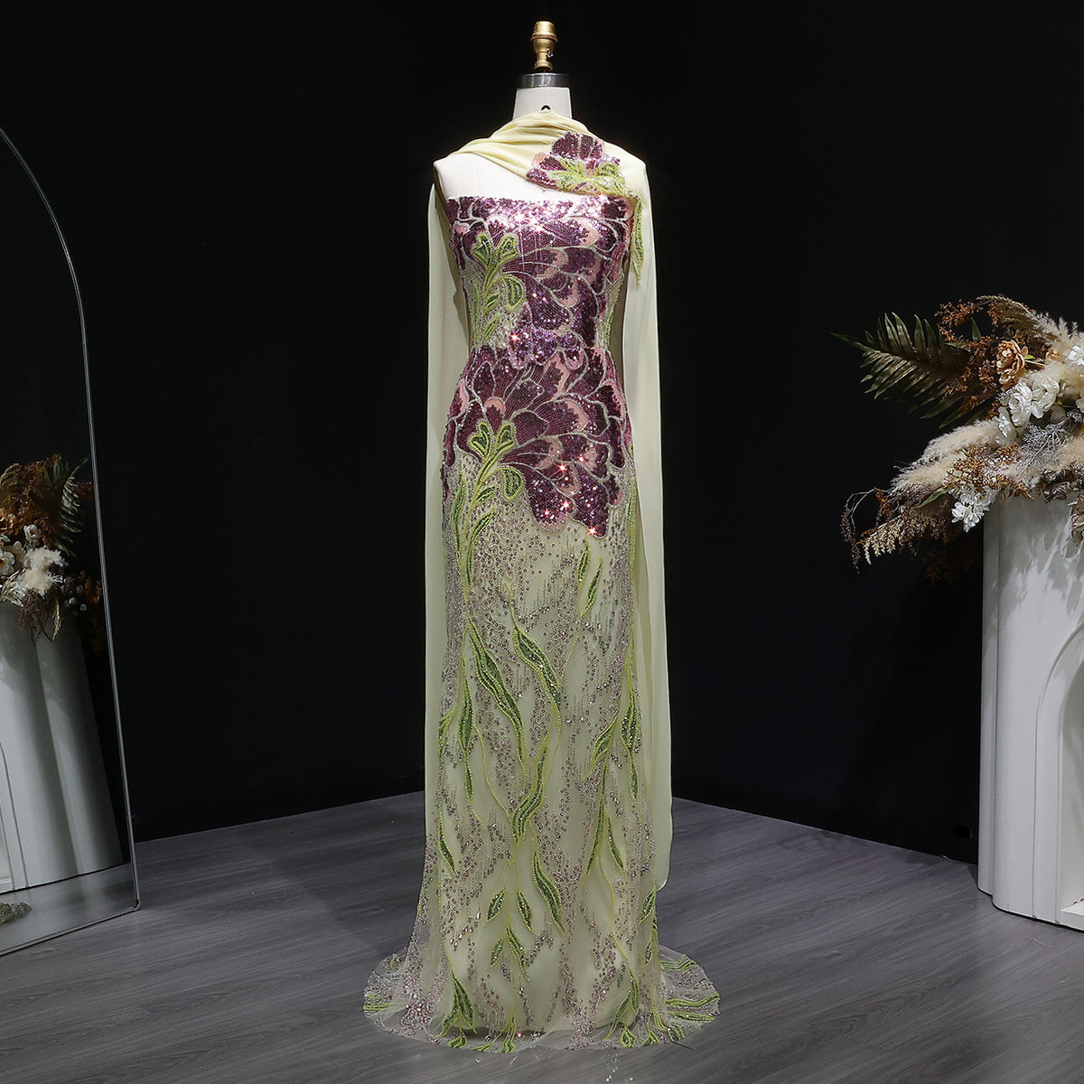 Luxury Purple Green Sparkling Sequin Beaded Formal Evening Dress SS511