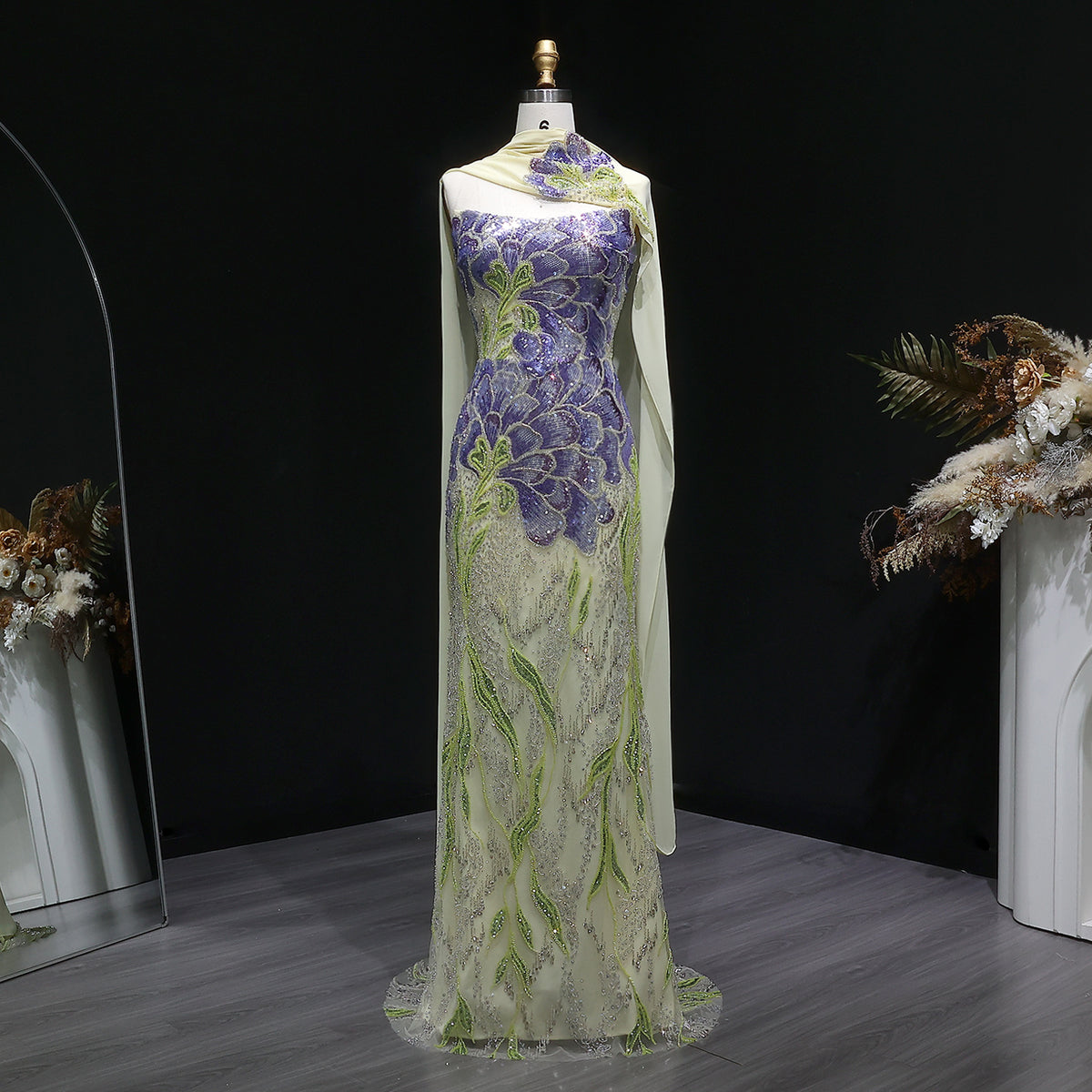 Luxury Purple Green Sparkling Sequin Beaded Formal Evening Dress SS511