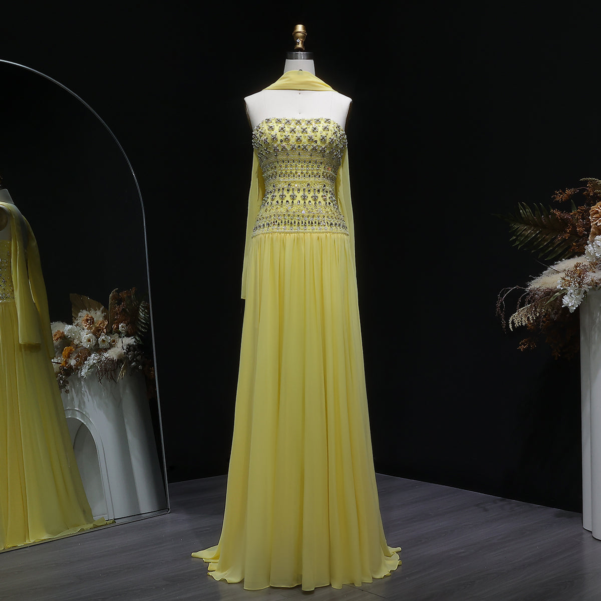 Luxury Crystal Lilac Strapless Chiffon Evening Dress SS539