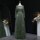 Elegant Green Sequin Beaded Shiny Long Sleeve Evening Dress SS625