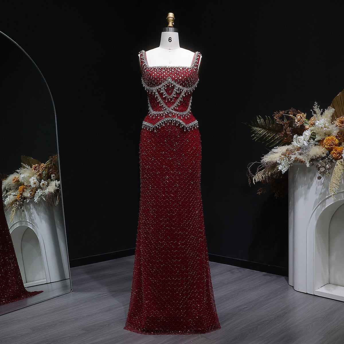 Luxury Gray Beaded Crystal Long Straight Evening Dress SS631