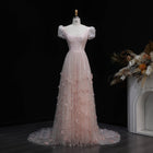 Luxury Pink Ombre Sequin Mermaid Train Evening Dress SS643