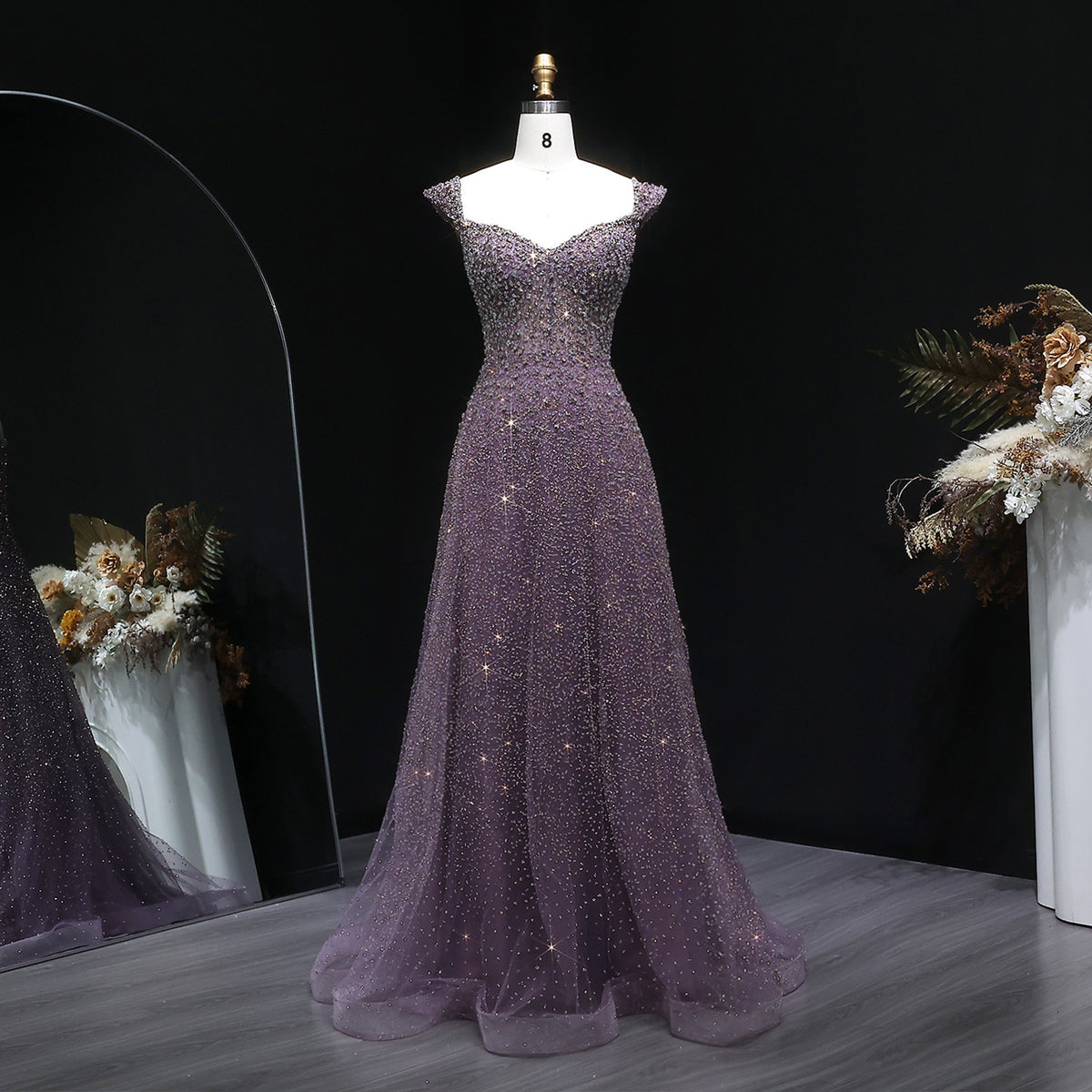 Elegant Purple Strapless Crystal Sequin A-Line Evening Dress SS703