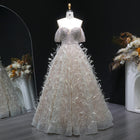 Exquisite Peach Off Shoulder Corset Feather Evening Dress