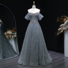 Exquisite Gray Off Shoulder Corset Beaded Evening Dress