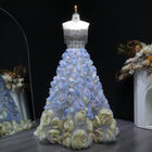 Luxury Blue Yellow Strapless 3D Floral Evening Dress