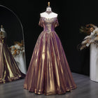 Luxury Rose Gold Off Shoulder Corset Satin Evening Dress