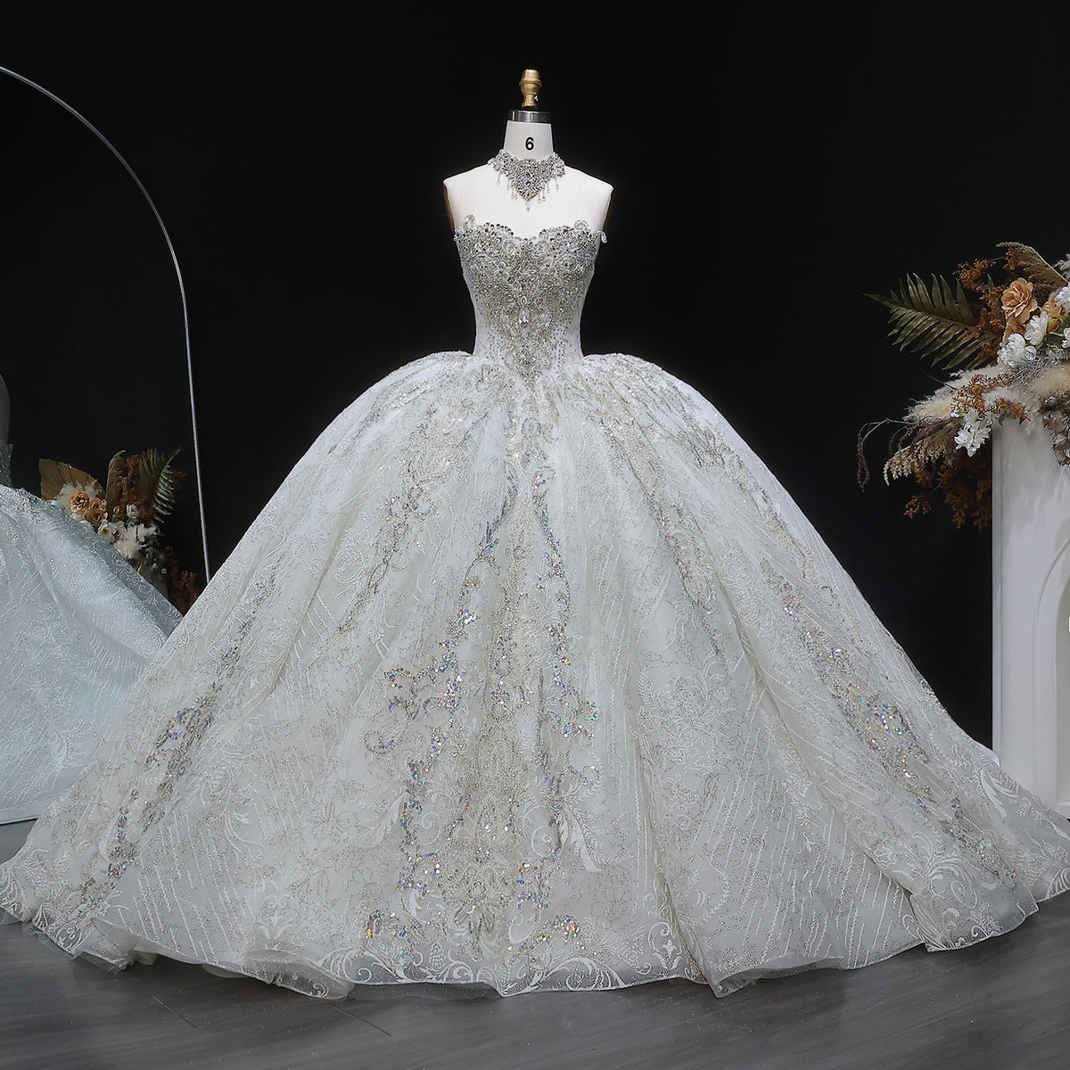 Sparkly White Full-Sequin Embroidery Ball Gown Wedding Dress SW604