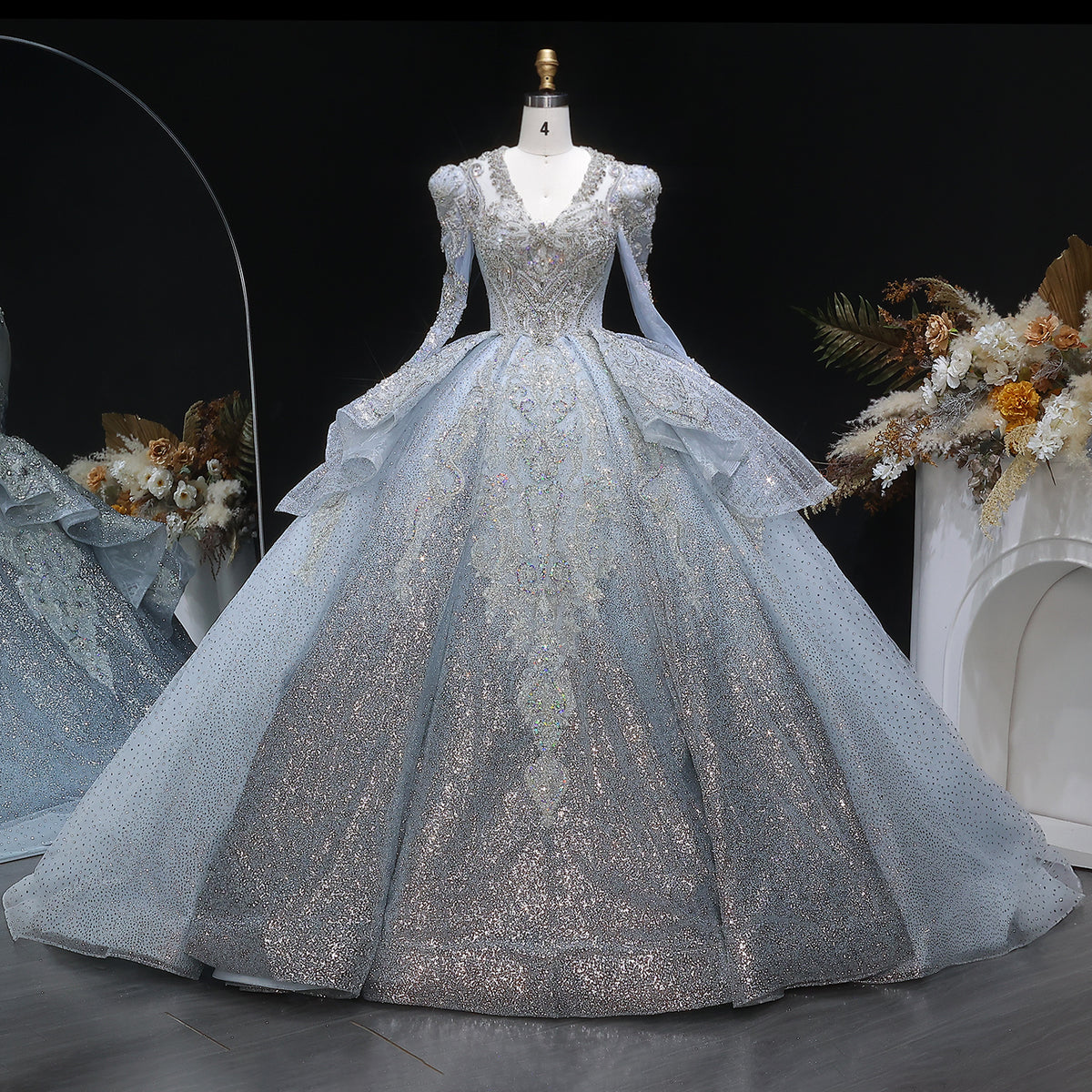 Luxury Blue Sequin Embroidery Ball Gown Wedding Dress SW607