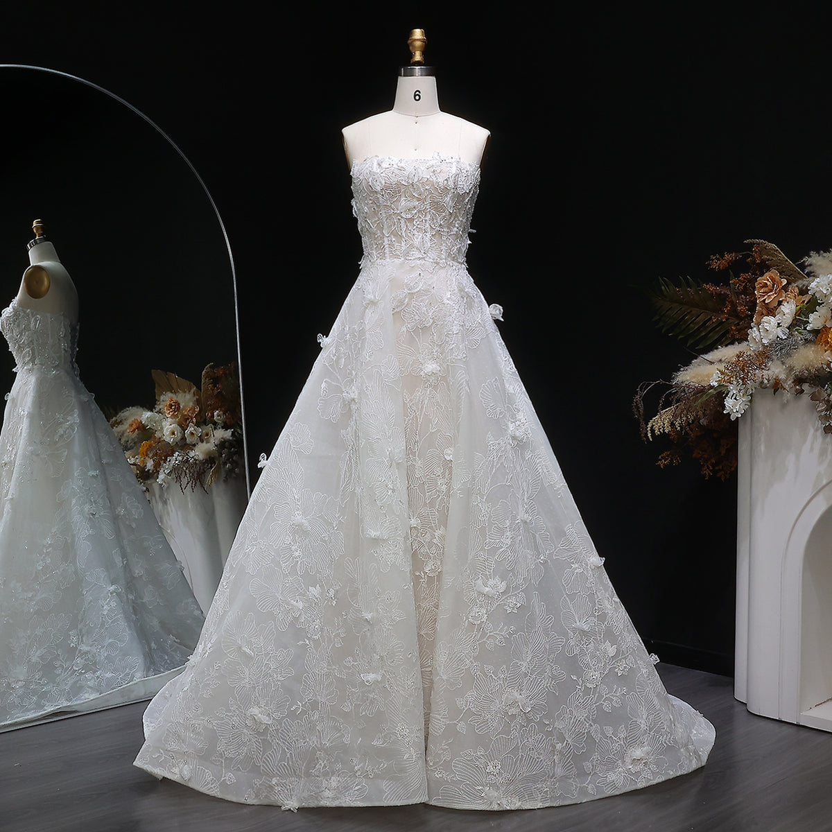 Vibrant Strapless Sequins 3D Floral Ball Gown Wedding Dress SW631