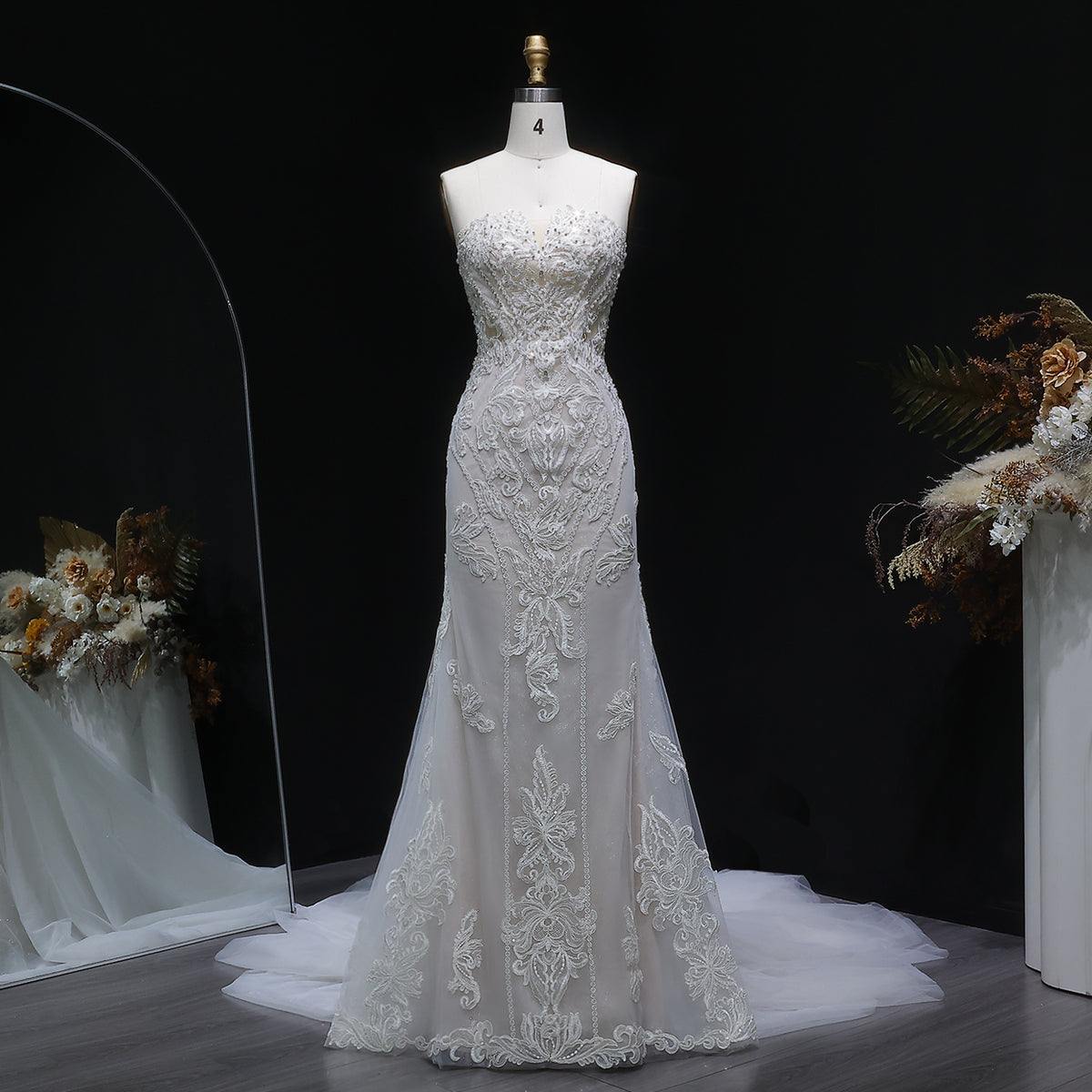 Luxury Strapless Sequins Mermaid Wedding Dress with Overskirt SW636