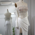 Dreamy Vow Luxury Dubai Mermaid White Evening Dress 2023 Sexy Scalloped High Slit Prom Dresses for Women Wedding Party 416
