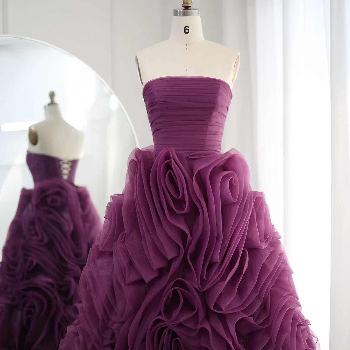 Dreamy Vow Luxury 3D Rose Flower Pink Short Evening Dresses for Women Wedding Party 2023 Strapless Midi Formal Prom Gowns 343