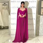 Dreamy Vow Arabic Fuchsia Chiffon Dubai Evening Dresses with Cape Sleeves Elegant Yellow Women Wedding Party Formal Gowns F090