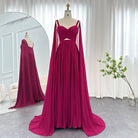 Dreamy Vow Arabic Fuchsia Chiffon Dubai Evening Dresses with Cape Sleeves Elegant Yellow Women Wedding Party Formal Gowns F090