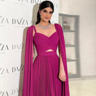 Dreamy Vow Arabic Fuchsia Chiffon Dubai Evening Dresses with Cape Sleeves Elegant Yellow Women Wedding Party Formal Gowns F090