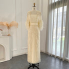 Dreamy Vow Light Yellow Luxury Dubai Feathers Evening Dresses for Women Wedding Party Arabic Purple Formal Prom Gowns 430