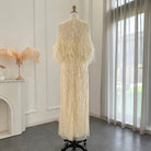 Dreamy Vow Light Yellow Luxury Dubai Feathers Evening Dresses for Women Wedding Party Arabic Purple Formal Prom Gowns 430