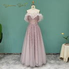 DreamyVow Luxury Dubai Feather Silver Evening Dresses Elegant Long Gold Lilac Women Formal Party Dress for Wedding Guest 081