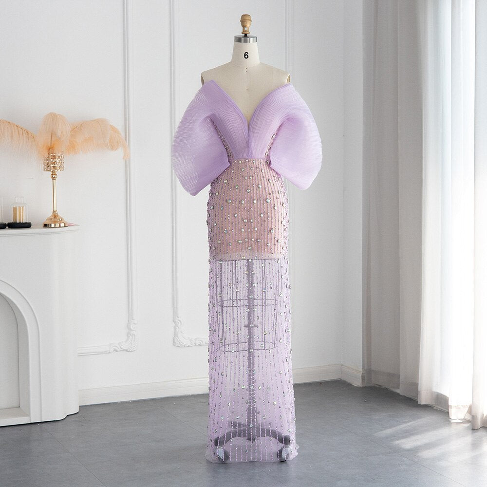 Dreamy Vow Luxury Dubai Lilac Long Evening Dress for Women Wedding Party 2023 Elegant Off Shoulder Arabic Formal Prom Gown 327