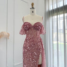 Dreamy Vow Luxury Dubai Mermaid Pink Evening Dresses for Women Wedding Spaghetti Straps High Slit Blue Prom Party Gowns 356