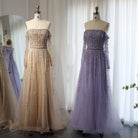 Dreamy Vow Luxury Dubai Nude Evening Dress 2023 Elegant Off Shoulder Long Sleeves Arabic Lilac Women Wedding Pary Gowns 489