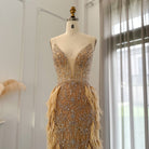 Dreamy Vow Luxury Feathers Mermaid Champagne Evening Dresses for Women Wedding 2023 Spaghetti Straps Prom Formal Gowns 374