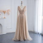 Dreamy Vow Luxury Nude Dubai Evening Dress with Cape Sleeves Blush Pink Arabic Formal Dresses for Women Wedding Party 322