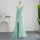 Dreamy Vow Pink One Shoulder Mermaid Evening Dresses Cape Sleeve Luxury Dubai Mint Green Formal Dress for Wedding Party 320