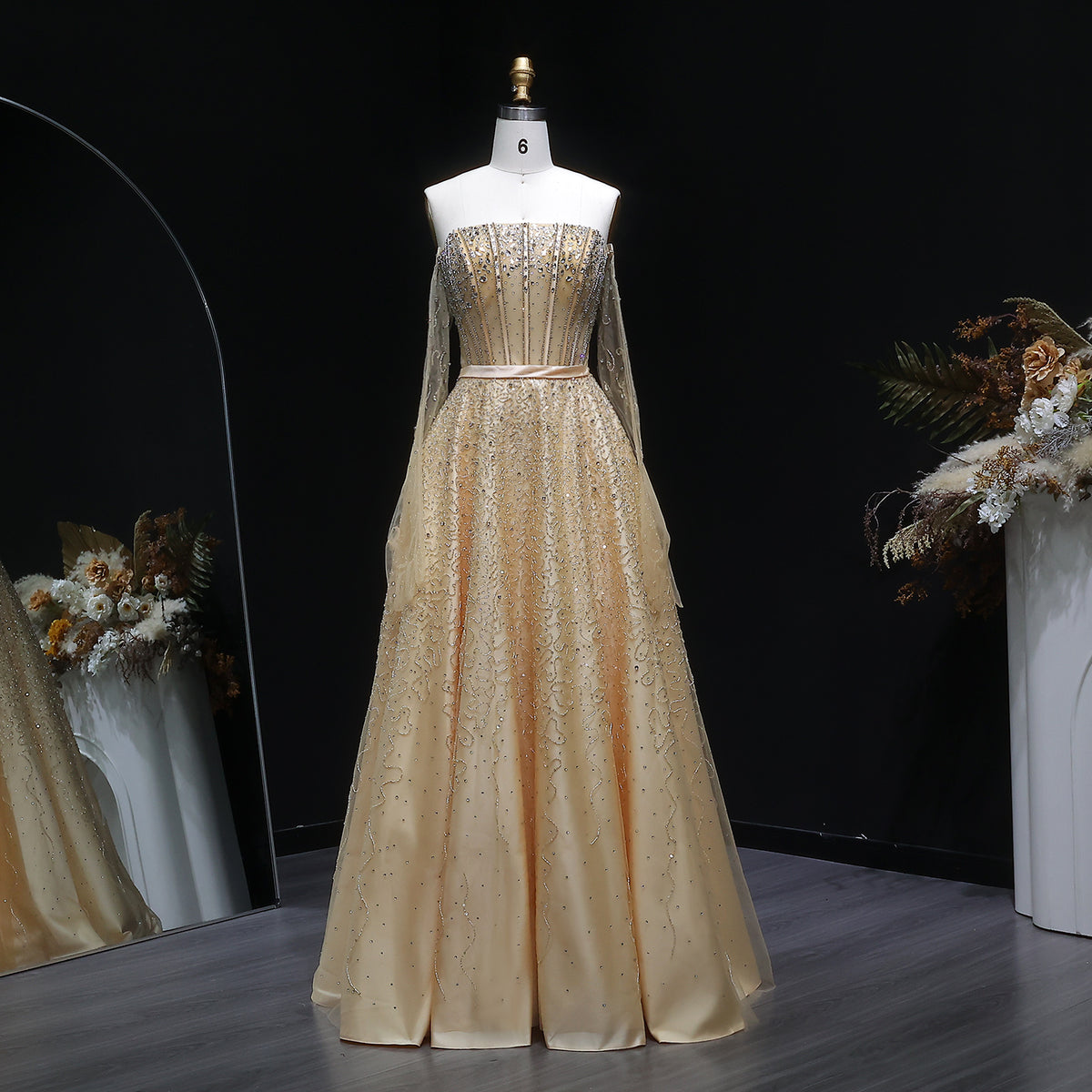Luxury Watermelon Sequin Crystal Off Shoulder Evening Dress XD004