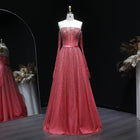 Luxury Watermelon Sequin Crystal Off Shoulder Evening Dress XD004