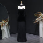Elegant Black Strapless Velvet Evening Dress with Scarf SF527